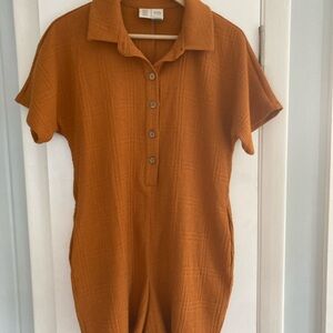 Saturday Sunday Anthropologie Rust Orange Button-Up Romper Size M